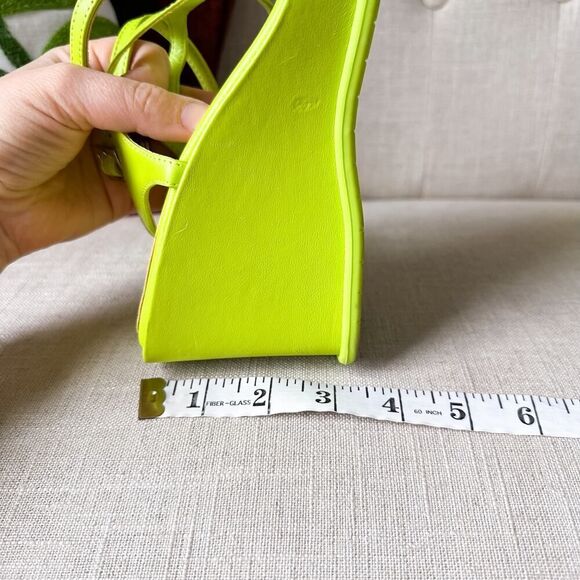 Vince Camuto Acid Lime Green Wedge Platform Leather Sandals - Picture 5 of 10